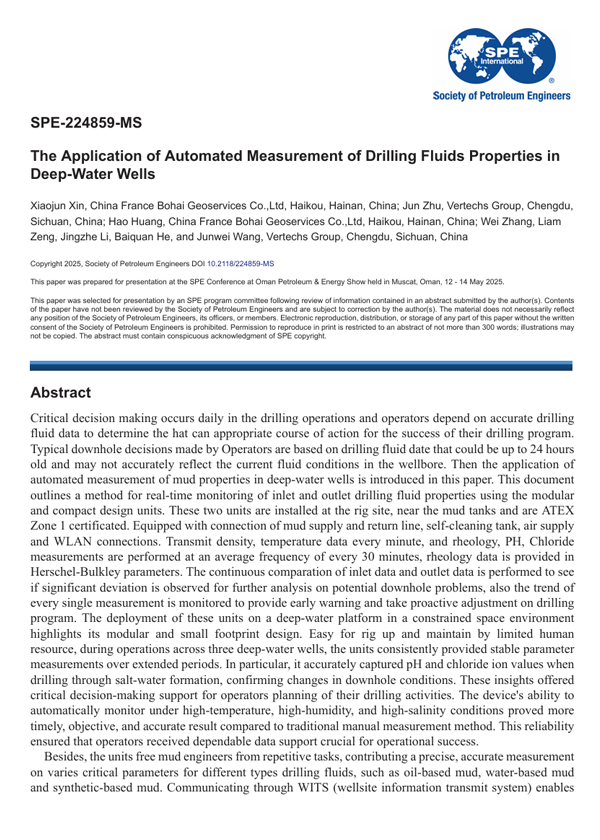 May 2025 · SPE-224859-MS · The Application of Automated Measurement of Drilling Fluids Properties in Deep-Water Wells