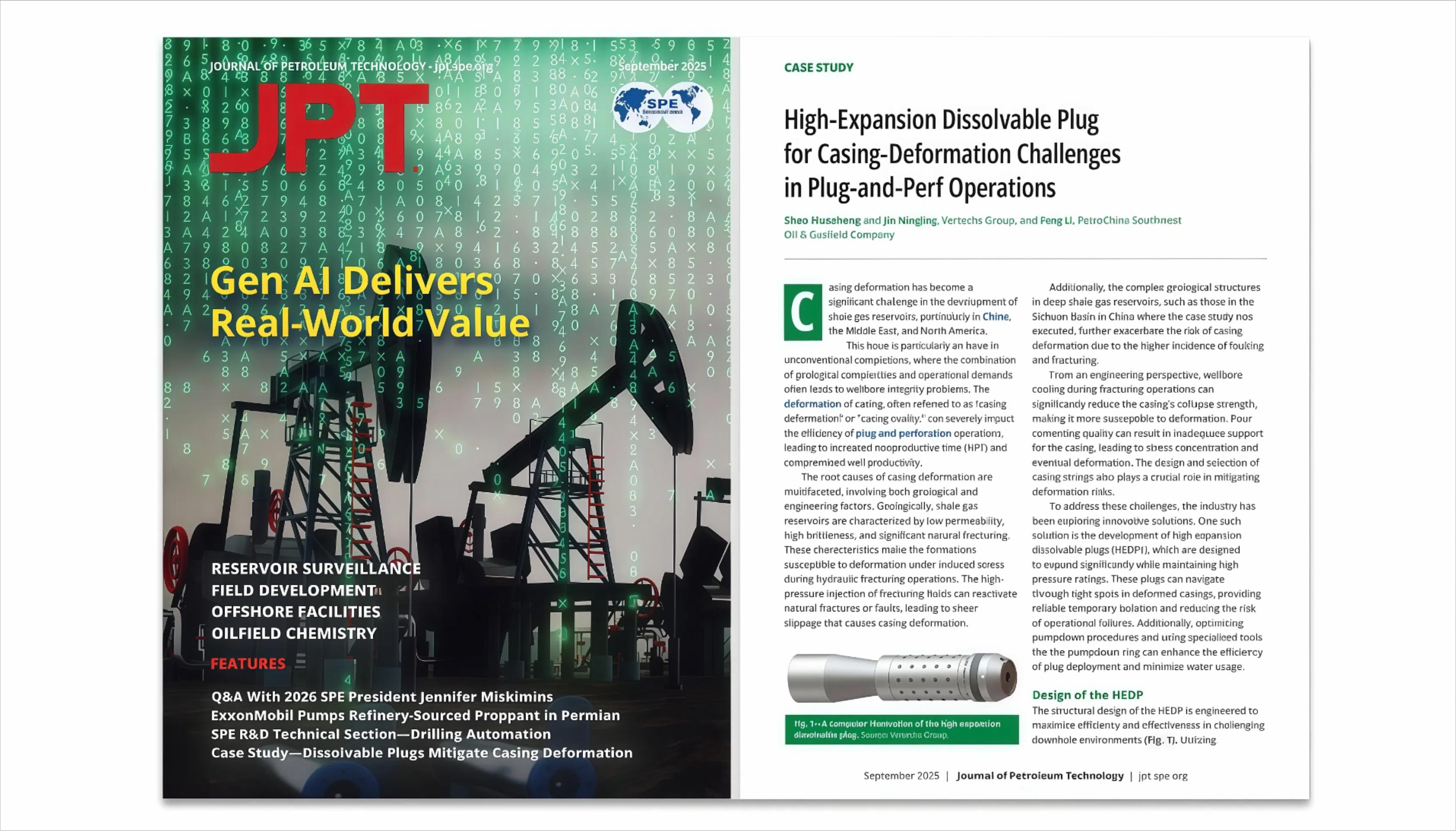 Case Study in JPT September 2025 Issue | Vertechs High-Expansion Dissolvable Plug for Casing-Deformation Challenges