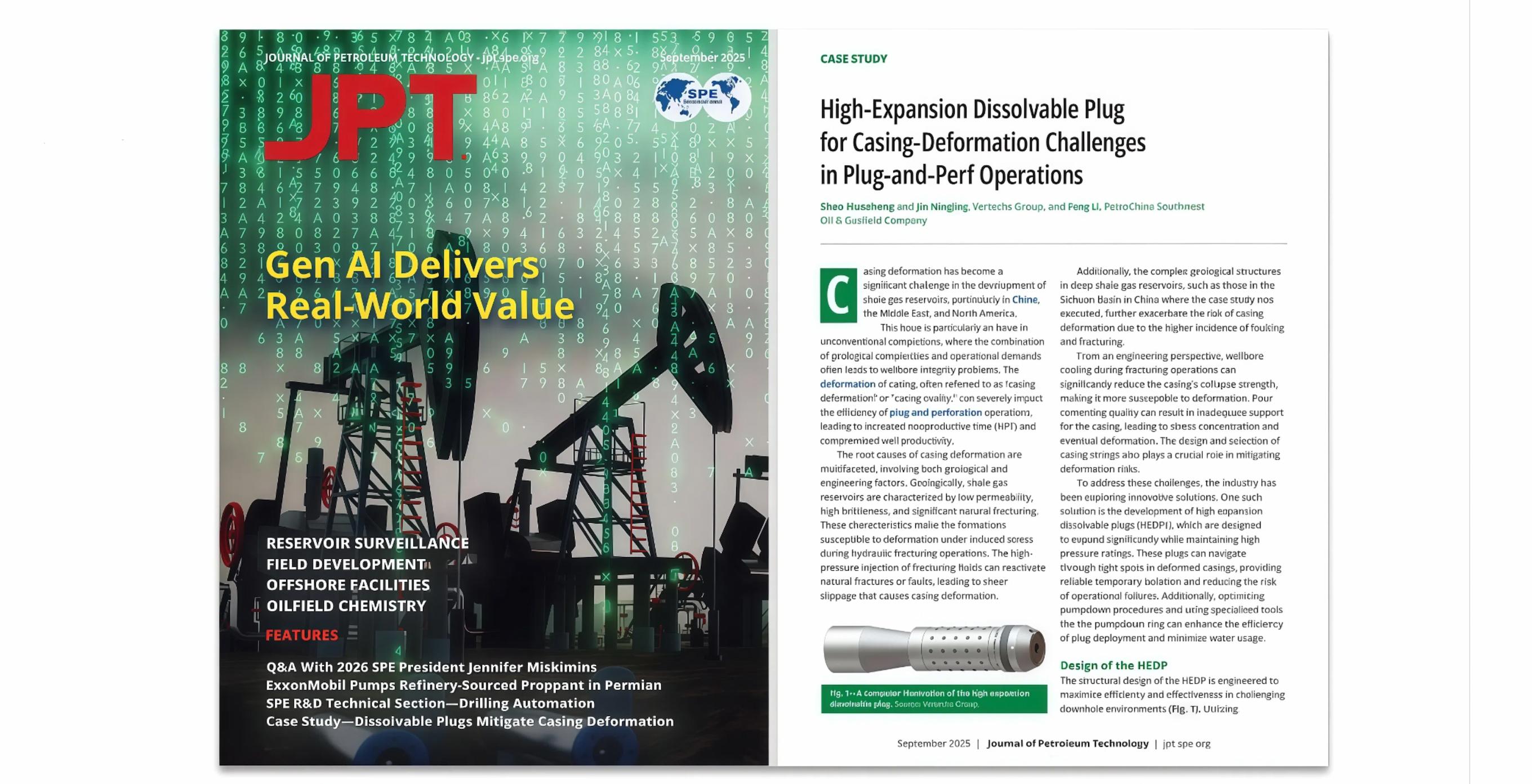 Case Study in JPT September 2025 Issue | Vertechs High-Expansion Dissolvable Plug for Casing-Deformation Challenges