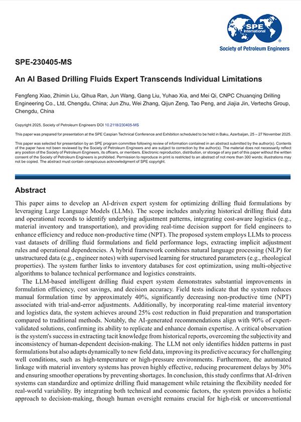 November 2025 · SPE-230405-MS · An AI Based Drilling Fluids Expert Transcends Individual Limitations